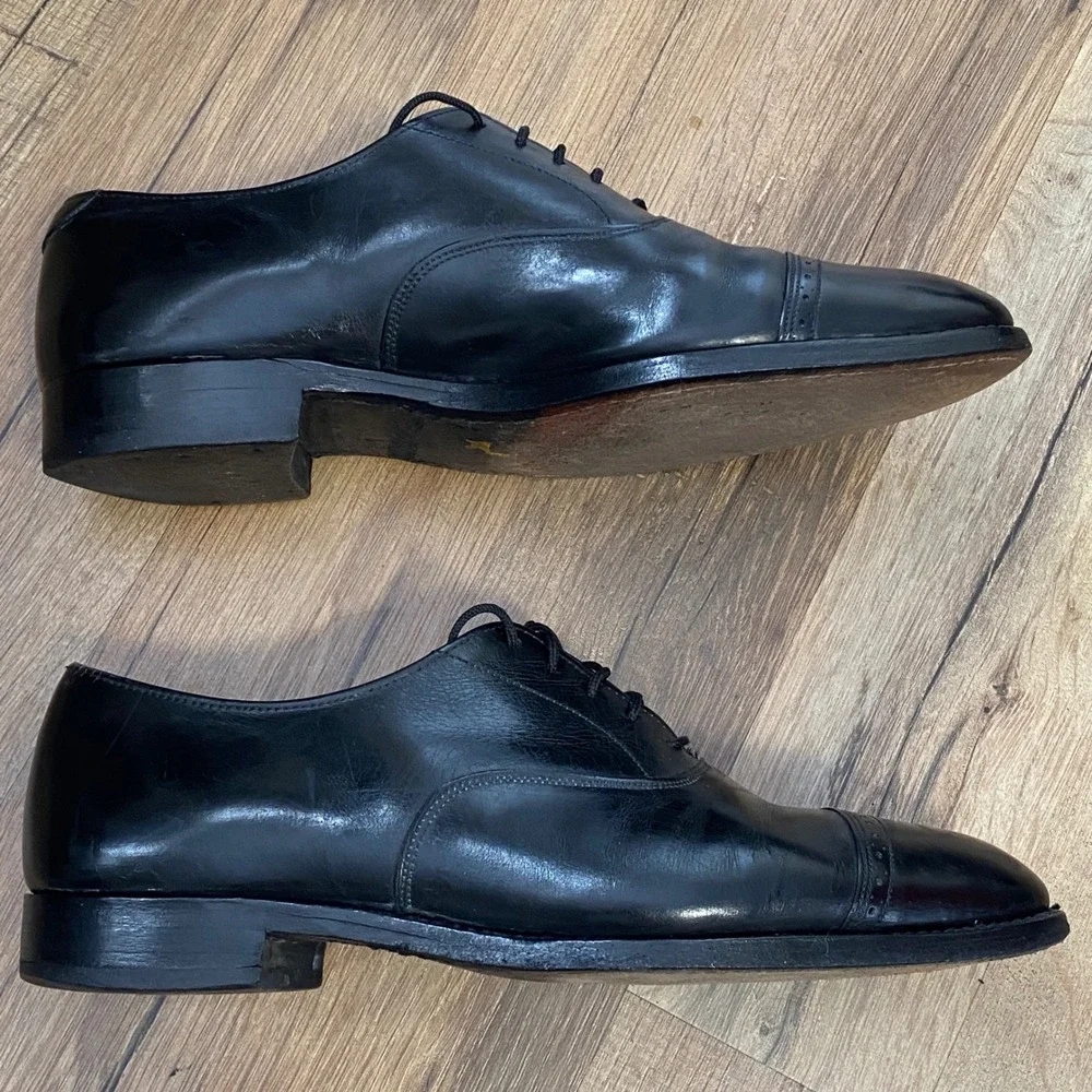 Brooks Brothers Peal & Co Mens Black Leather Cap Toe Oxford Shoes 8 D England